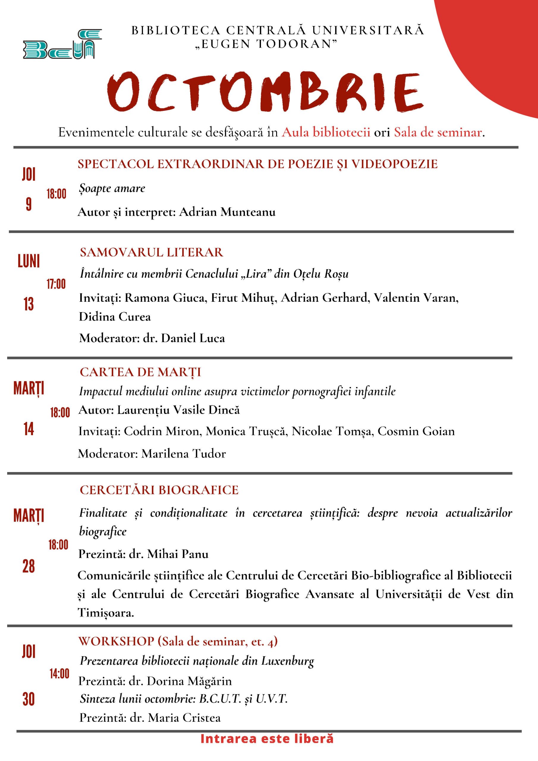 2025 10 Calendar evenimente octombrie 2025