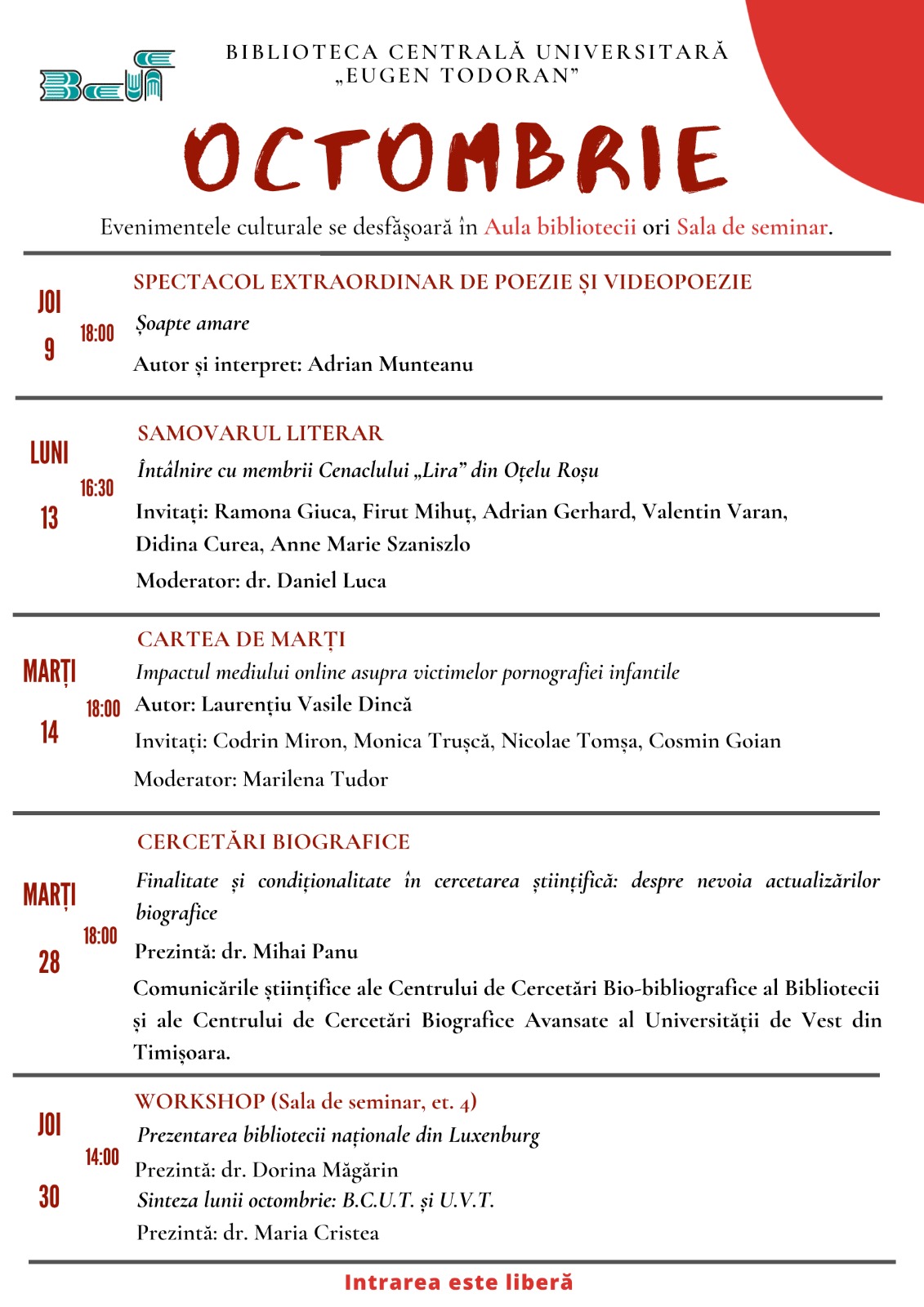 2025 10 Calendar evenimente octombrie 2025