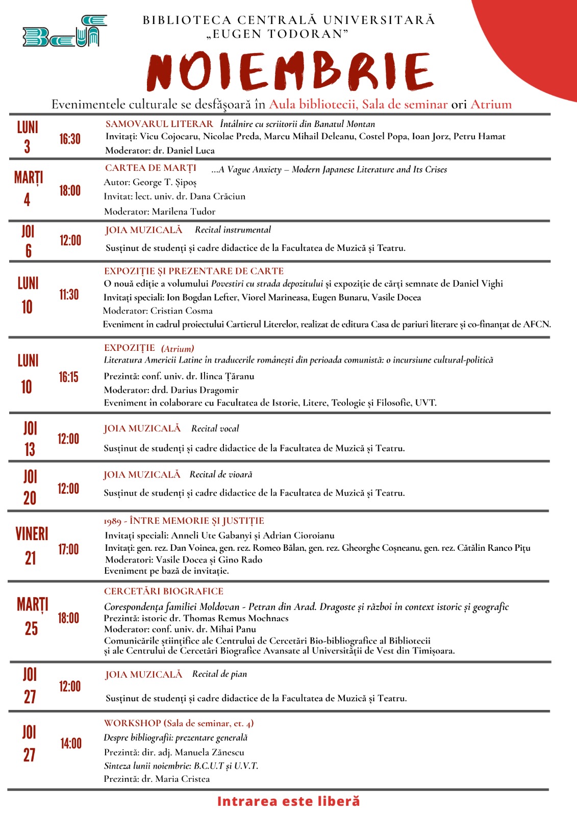 Calendar Evenimente Noiembrie 2025